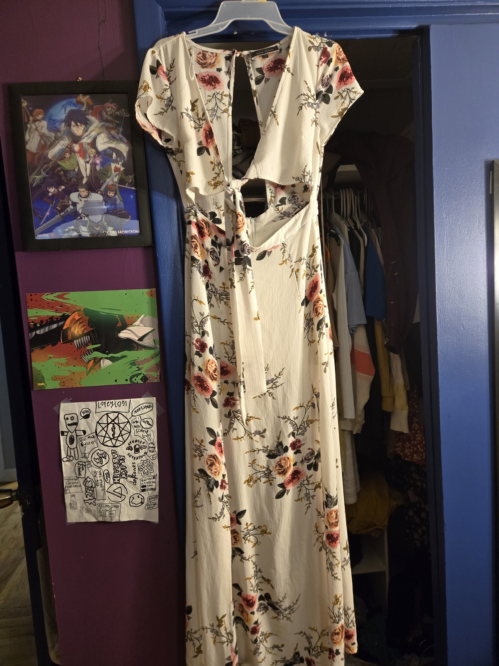 Blue Blush Cream Floral Tie-Front Maxi Dress